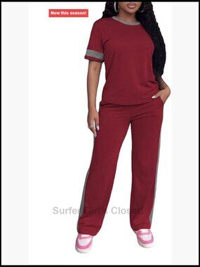 Women's 2-Piece Lounge Sets Striped Short Sleeve Top and Wide Leg Pants